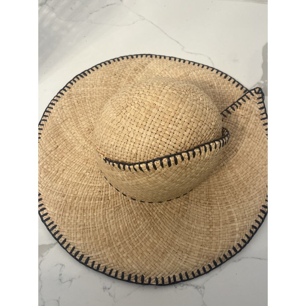 Lola Womens Straw Sun Hat S Semi Floppy Brim Trim Festival Beachy Resort Vtg - Picture 4 of 6